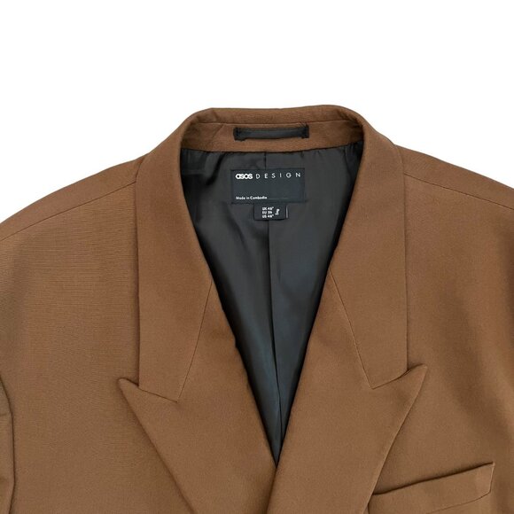 Asos Mens Longline One Button Blazer Brown 46 Regular NWOT Preppy‎ Academia Fall - Picture 6 of 16